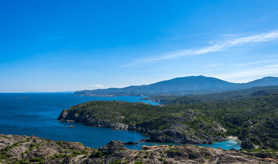Seascape, mediterranean coastline, cliffs and bay, Cap de Creus - cape in Cadaques, Girona, Costa Brava, Catalonia, Spain.