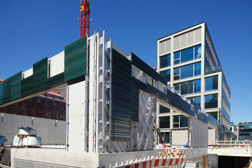 Obraz premium Rohbau eines Modernes Büro- und Geschäftsgebäude am Kreativkai im Stadthafen oder Medienhafen, Münster in Westfalen, Nordrhein-Westfalen, Deutschland