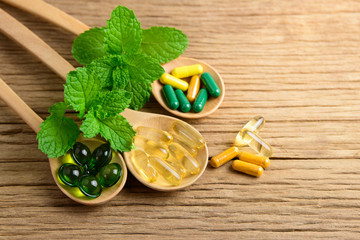 Fototapeta na wymiar Alternative herbal medicine, vitamin and natural supplements antioxidant 