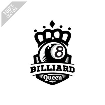 Billiard 8 ball queen logo design. Scalable and editable vector.
