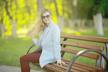 spring, female seasonal portrait / walk happy girl outdoors, spring mood girl