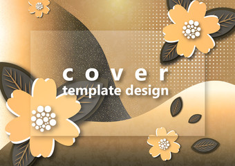 Bright wavy background. Creative paper cut flowers and leaves. Stylish modern template for your design.