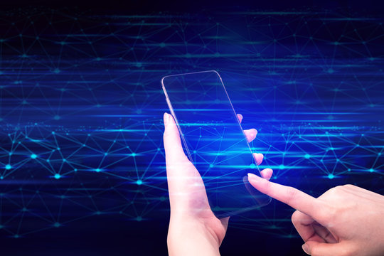 hand with ai data connect to social network for bitcoin money dollar online crypto currency trade business application concept, digital asset risk financial