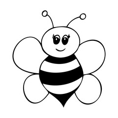 simple bee vector doodle, black and white cartoon cute bee sketch