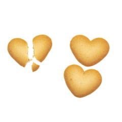 The close up of love heart shape cookie on white background for Valentine's day.