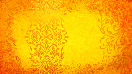 Jugendstil floral Ornament auf Hintergrund gelb orange vintage chabby chic antik altes Papier Vorlage Layout Design Template Geschenk zeitlos schön alt grunge abstrakt retro schmutzig background  - obrazy, fototapety, plakaty