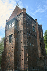The historic, medieval tower of bricks in Szamotuly in Poland.