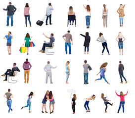 Fototapeta premium Collection Back view people. Rear view people set.