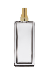 Empty glass perfume bottle isolated on a white background with lid
