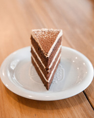 Sliced of coffee and chocolate layer cake