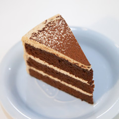 Sliced of coffee and chocolate layer cake