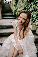 Naklejka premium Young caucasian bride on wedding day in Italy