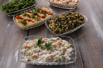 Traditional dishes consisting of Turkish appetizers.