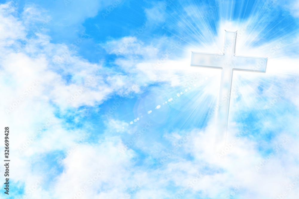 Wall mural Cloudy blue sky with cross and glare