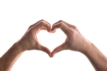Man hands making the shape of a heart isolated white