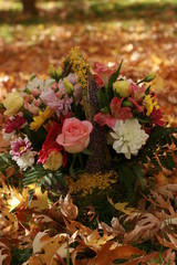 background, delicate flowers, roses autumn flowers leaves autumn sun beauty wedding tenderness love good bouquet plants herbs