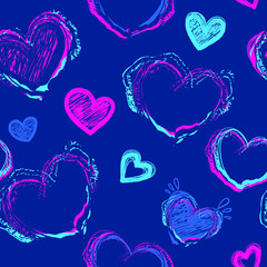 Abstract seamless hearts pattern. Valentines repeated ornament. Grunge textured wrapping paper.
