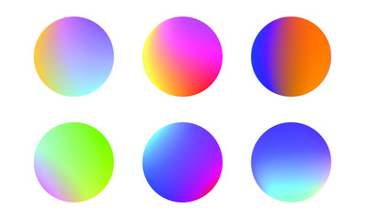 Set of round Vector Gradient. Multicolor Sphere. Modern abstract background texture. Template for design. Isolated objects