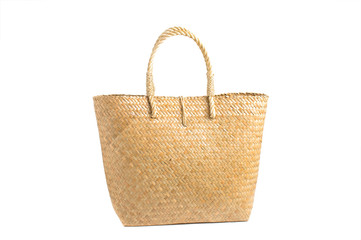 Beautiful bags made from natural materials. Concept of environmental protection On a white...