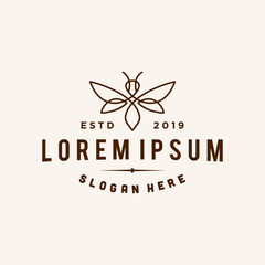 bee logo vector line outline icon in trendy hipster vintage classic style illustration