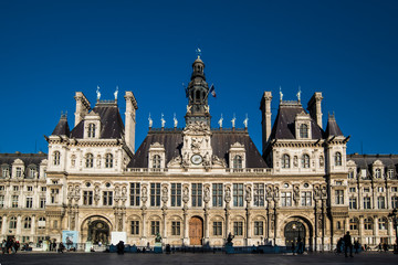 Fototapeta na wymiar view of the Paris skyline with the Hotel de Ville City Hall