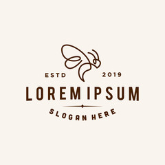 bee logo vector line outline icon in trendy hipster vintage classic style illustration