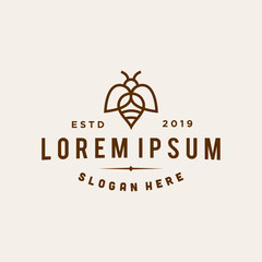 bee logo vector line outline icon in trendy hipster vintage classic style illustration
