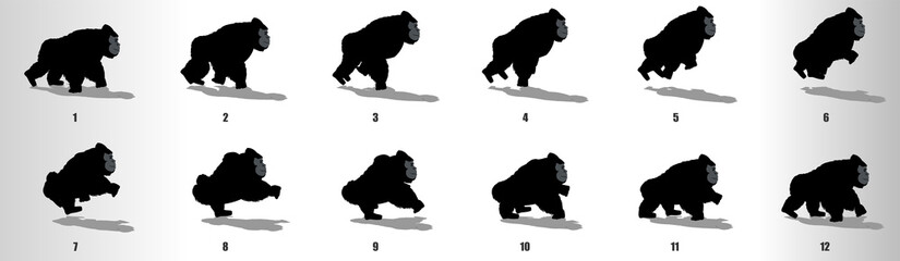 gorilla run cycle animation frames, loop animation sequence sprite sheet  © AryanRaj