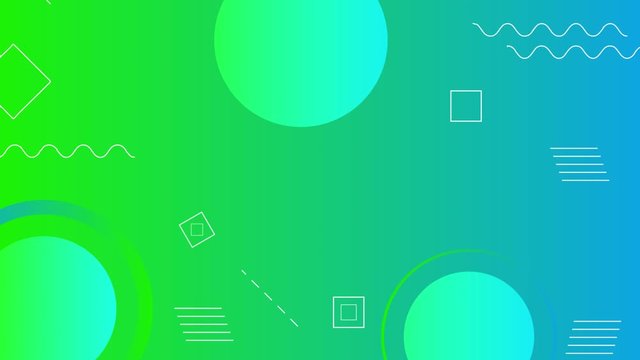 Abstract circles in green gradient background with turquoise lines 2D motion
