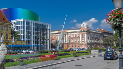 Naklejka premium New building of Croatian Music Academy timelapse in Zagreb, Croatia.