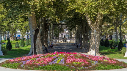 People around pavillion in Zrinjevac park timelapse in Zagreb, Croatia.