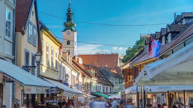 Street ivana racica timelapse in croatian capital zagreb is during sunny day in summer. ZAGREB, CROATIA