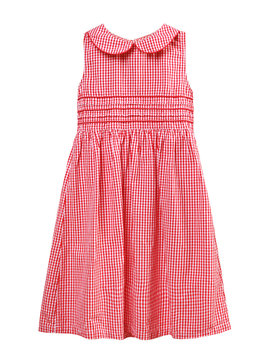 Red Checked Summer Child Girl's Dress Isolated,nobody.