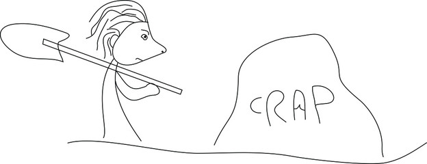 Vector sketch, funny man with a shovel