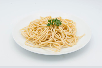 spaghetti with tomato sauce and basil