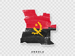 Angola detailed map with flag of country. Painted in watercolor paint colors in the national flag.