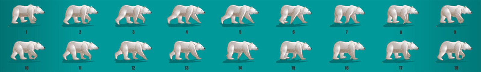 Fototapeta premium Bear Walk cycle animation frames, loop animation sequence sprite sheet 