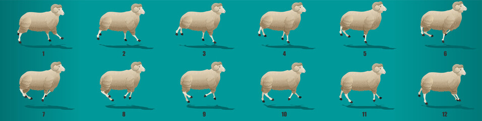 Ram run cycle animation frames, loop animation sequence sprite sheet 