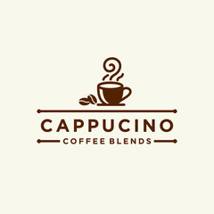 coffee shop logo hipster with cup icon vector in line outline vintage style 