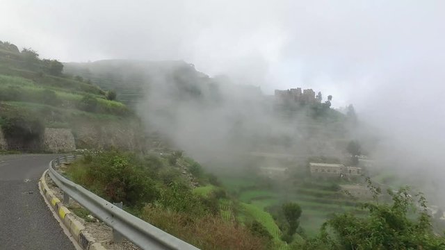 Taiz / Yemen - 19 Apr 2017: Spectacular views of the agricultural terraces of Sabir mountain in Taiz City, which is the second highest mountain in Yemen and Arabian Peninsula .