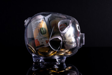 Piggy bank with low light view. Financial concept.