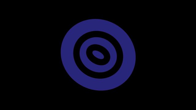 Colored graphic object in the shape of concentric ovals on a minimal black background, which rotates clockwise reducing the size from full screen to zero, then returns to full screen.