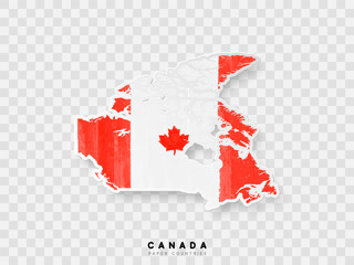 Canada detailed map with flag of country. Painted in watercolor paint colors in the national flag.