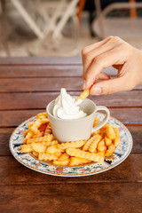 French fries and vanilla soft serve ice cream