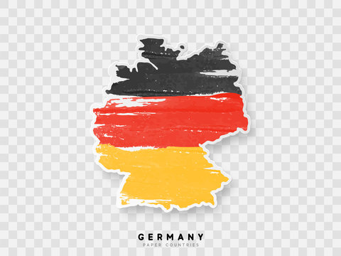 Germany detailed map with flag of country. Painted in watercolor paint colors in the national flag.