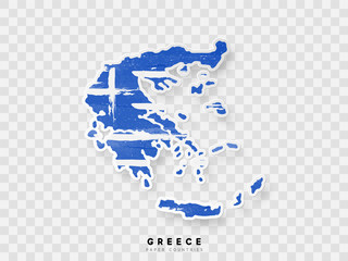 Greece detailed map with flag of country. Painted in watercolor paint colors in the national flag.