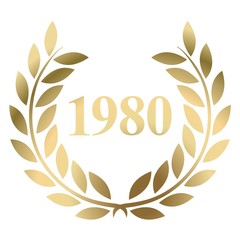 Fototapeta na wymiar Year 1980 gold laurel wreath vector isolated on a white background 