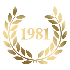 Year 1981 gold laurel wreath vector isolated on a white background 