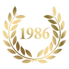 Year 1986 gold laurel wreath vector isolated on a white background 