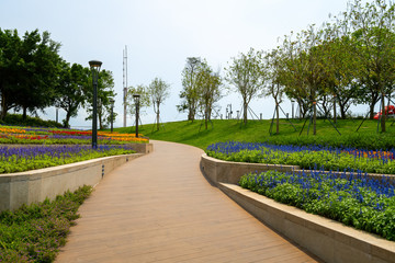 Gardens and fitness trails of Binhai Park in Shenzhen, China